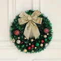 45cm Christmas wreath with red ornaments and a large golden bow on white door - 45CM Green Wreath Style A (No Light)