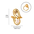 Gold stainless steel irregular ring with a pearl and sparkling crystal, 29mm height - Swirl Pearl Rhinestone Style (G8639G-1)