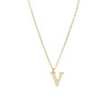 Golden V-shaped letter necklace with micro-paved cubic zirconia on a slim O-chain - Gold-V