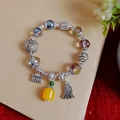 Ethnic agate bead bracelet featuring silver charms with Longevity Fu Gui engraving - Transparent Colored Crystal: Vintage Beaded Bracelet
