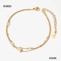Gold-plated layered stainless steel anklet with delicate star and pearl charms - Gold Anklet (KA686)