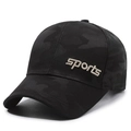 Gorra de béisbol de camuflaje negro con bordado sports y visera curva para exterior - Ajustable / Negro con bordado dorado