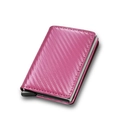 Rose red RFID blocking carbon fiber wallet with aluminum pop-up card mechanism - Carbon Fiber Pink