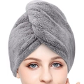 Absorbent microfiber hair drying towel in charcoal grey worn by model on white background - Solid Color / 25*65cm / Gray