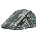 Mens vintage green plaid flat cap with scottish check pattern and adjustable buckle - Army Green