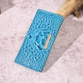 Peacock blue crocodile pattern flip phone case with decorative gold metal hardware - Royal Blue