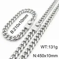 Men's 10mm stainless steel Cuban link chain necklace and bracelet set with gear-pattern clasp - Style B (10mm) / Bracelet 21cm + Necklace 45cm / Steel