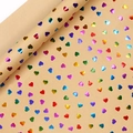 Brown kraft paper gift wrap roll with colorful laser heart patterns and metallic finish - Birthday Series - Gold Foil Hearts