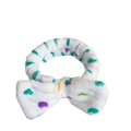 White coral fleece headband with colorful polka dots and a large decorative bow - Heart Printed