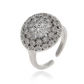 Chique zilveren koepelring voor dames met zirkonia en verstelbare open ringband - Ronde Dome Stijl met Korreltextuur (J1452)