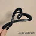 Glossy black heart cutout hair claw clip for thick hair, 12cm large resin shark clip - Glossy Heart Black-12cm