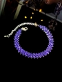 Deep purple multi-row rhinestone bracelet with silver chain and secure lobster clasp - Violet Bracelet