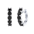 S925 sterling silver hoop earrings featuring five large vertical black cubic zirconia stones - Black Gem Silver Hoop (定-APE120-P-B)