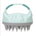 Ergonomic green silicone scalp massager brush with soft grey bristles for hair cleaning - Handheld / Two-tone Gray & Green