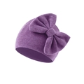 Detail of soft purple baby beanie featuring a large bow and warm knitted texture - Dark Purple (Bow Turban Hat)