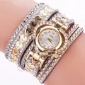 CCQ quartz watch with heart dial and multi-layer grey wrap bracelet with rhinestones - Gray