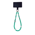 Cordino per cellulare in rilievo verde smeraldo con ciondoli a farfalla e foglia in metallo - Stile Corto 30cm