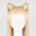 Handmade brown and white furry animal cat ears headband on a golden blonde wig - Camel White