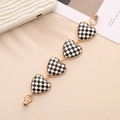 Zinc alloy heart chain featuring black and white checkerboard patterns with gold trim - K757 Heart Black White Checkerboard