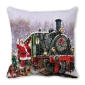Christmas Peach Skin Cushion Cover with Santa Claus on Steam Train illustration - Santa Express