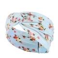 Light blue paisley floral yoga headband with red and pink blossoms and white polka dots - Light Blue Background Multi-color Floral Polka Dots (47)