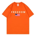 Bright orange Freedom slogan cotton T-shirt with American flag print for men and women - Orange