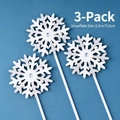 Set of 3 silver glitter snowflake cake toppers with gems for princess birthday parties - 3pcs Pearl White Snowflakes
