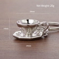3D miniature coffee cup and saucer keychain in bright silver metal finish, 20g net weight - Cup with Saucer (Silver)