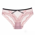 Bragas de encaje rosa transparente con lunares negros y detalle de lazo frontal - M / Rosa