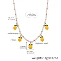 Detail view of pearl necklace featuring yellow resin lemon charms and shell beads - 5 Lemons Shell Pearl Beaded Necklace (TXP288-2)