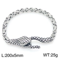 Vintage roestvrijstalen Byzantijnse armband met slangenkopsluiting van 200 mm - Vintage Zilveren Drakenbot Ketting Slangenkop Stijl (KB203292-Z)