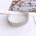 Bracciale rigido aperto a tre strati di perline argentate con finitura lucida da donna - Argento