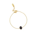 Bracelet doré en acier inoxydable avec un élégant pendentif ovale en pierre noire - Pendentif Gemme Ovale Noire Dorée (SB21052008B)