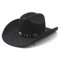 Classic black suede western cowboy hat with retro silver metal ornaments on the band - M(56-58cm) / Black