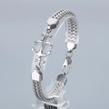 Pulsera cubana plateada de doble fila con colgante de ancla pulido para hombre - Color Acero (KB181417-KFC)