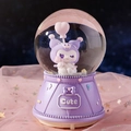 Kuromi resin snow globe music box with purple base and cute character in glass ball - 339-Purple/Sitting