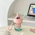 Cute pink and turquoise portable plastic water bottle with cartoon lid and filter - 550ml / Pink