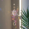 Snowflake crystal suncatcher with AB colored prisms hanging as Christmas window decoration - AB Color Snowflake - Marquise