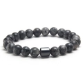 8mm natural labradorite and hematite beaded stretch bracelet with gray stone texture - Black Labradorite