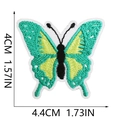 Detailed macro view of green and yellow butterfly embroidery patch with dimensions - Emerald Green Butterfly (C19HD-065-09)