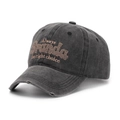 Dettaglio del cappello da baseball nero lavato con tessuto usurato e ricamo lettere - Taglia unica (56-60cm regolabile) / Nero Lavato/Grigio Scuro (A)
