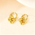 Polished golden four-petal flower pendant earrings with minimalist metal hoop charm - Four-leaf Clover Pendant / Gold