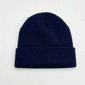 Classic dark blue double-layer knitted beanie hat for autumn and winter outdoor warmth - Navy Blue