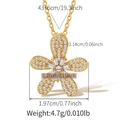 Detailed dimensions of 18K gold plated flower necklace with cubic zirconia gems - Luxury Flower Style (KN0489)