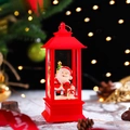 Rote Retro-Weihnachtslaterne mit Weihnachtsmann- und Schneemannfiguren als Tischdekoration - Weihnachtskristalllicht-Serie / 003-2 Weihnachtsmann und Schneemann