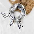 Elegant pleated silk square scarf with blue vintage patterns and artistic geometric lines - Navy & White Sail