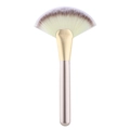 Single fan-shaped highlighter makeup brush with silver handle and gold ferrule detail - Large Champagne Fan Brush