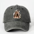 Detail view of washed dark grey baseball cap with brown horse watercolor print - One Size / Black