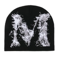 Berretto in maglia nera con motivo jacquard a lettera M pixelata per stile streetwear - M (56-58cm) / Nero