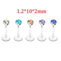 Set of 5 colorful acrylic and steel lip studs featuring 1.2x10x2mm crystal tops - Clear Long Post Rhinestone Style